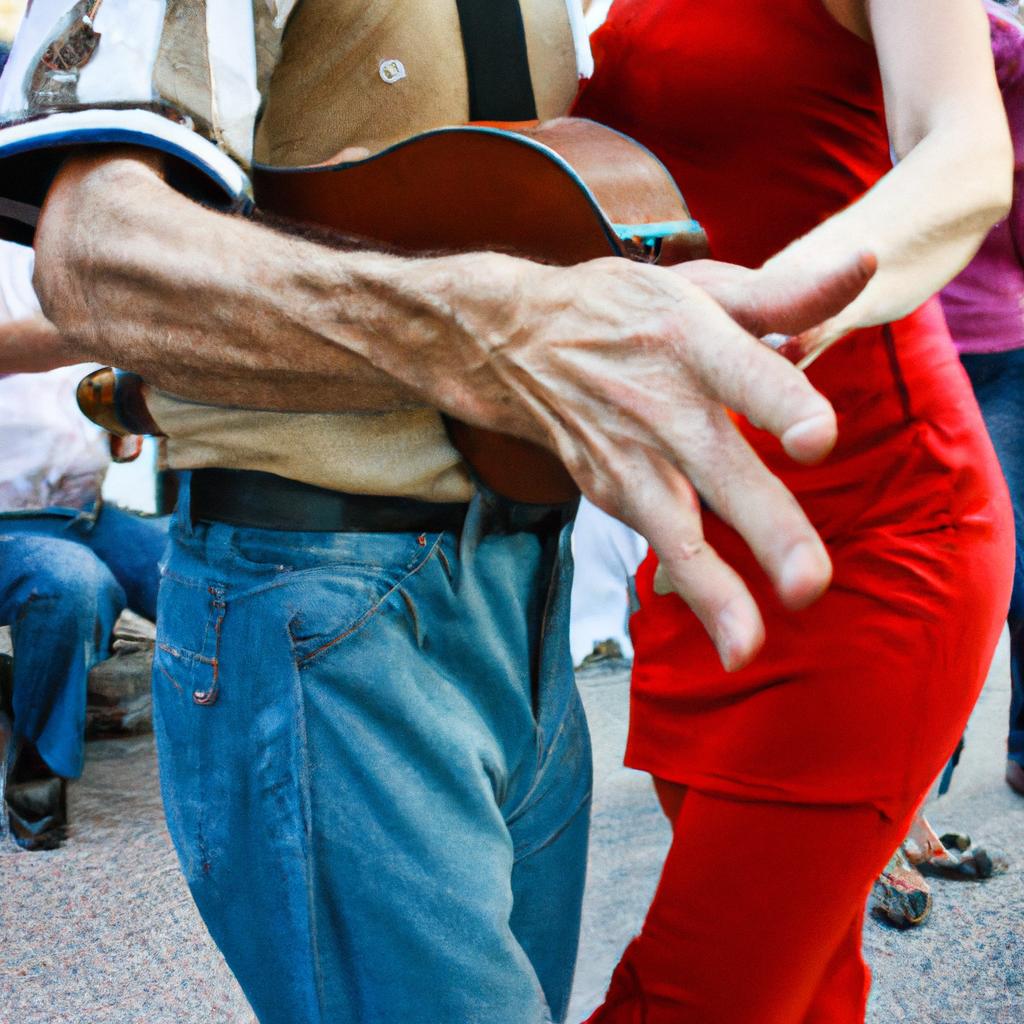 Person dancing tango with instrument